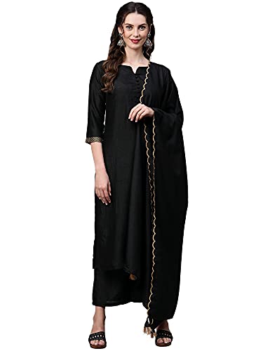 Image of INDO ERA Women's Polyester Solid Straight Kurta Palazzo With Dupatta Set(IE26KH9PK1836)