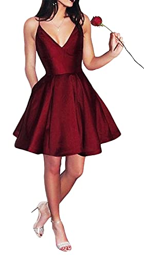 HUINI Ballkleid Kurz Satin A-Linie Glitzer Abschluss Partykleid Rückenfrei...