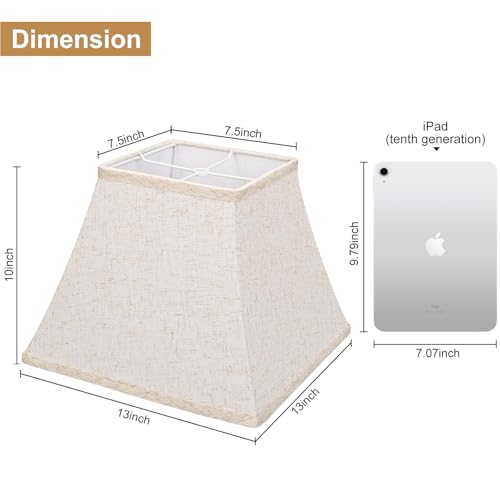 Square Bell Lamp Shades Set of 2, 7.5\" x 13\" x 10\" Medium Beige Shade for Table Lamps Floor Lamps, Fabric Natural Linen Hand Crafted(Spider Fitter), Harp Holders Included, Assembly Required - Thumbnail 2