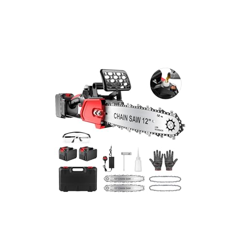 Electric Chainsaw, 12' Cordless Chain Saw 15m/s Chain Speed w 2 Rechargeable 5.0Ah Batteries, 2 Chains & Chain and Guide Bar Handheld Chainsaws for Cutting Wood, Garden Pruning Trees, Tree Trimming