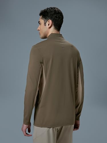 Image of TECHNOSPORT Men Polyester Slim Fit Colorblock Zipper Neck Full Sleeve Cotflex Polo T-Shirt With Quick Dry, Spf50+ For Gym, Sports And Regular Use