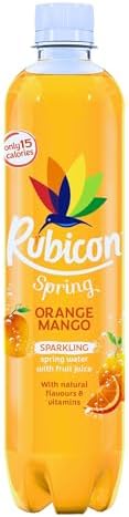 Rubicon Spring Orange Mango, Sparkling Spring Water with Real Fruit Juice & Natural Flavours, Refreshing Hydration & Delicious Fruity Flavour, No Artificial Colours or Flavours - 1 x 500ml Bottle
