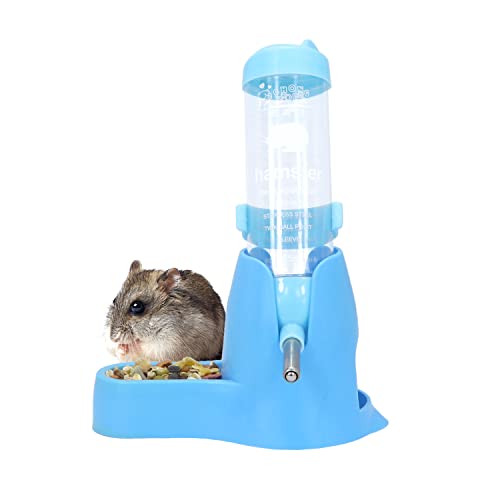3 in 1 Hamster Hanging Water Bottle Pet Auto Dispenser with Base for Dwarf Hamster Mouse Rat Hedgehog (125ML, Blue)