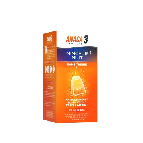 Anaca3 – Infusion Minceur Nuit – Relaxant (2) & Amincissant (1) – 100 % Naturel – Mélisse, sureau, verveine et tilleul, aromatisée pêche – 24 Sachets