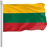 FLGCLUB Lithuania Lithuanian Flag 3x5 Ft Outdoor, Vibrant Color Fade Resistant Lithuania Flags Polyster Double Stitched, Lithuanian National Flag Canvas Header and Brass Grommets