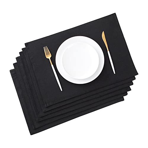 AOKSUNOVA Juego de 6 manteles individuales lavables de tela, color negro