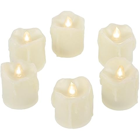 6 Battery Operated Flameless LED Votive Tealight Candles with Timer Realistic Flickering Electric Tea Lights Set Bulk Baptism Wedding Party Decorations Kitchen Home Decor Centerpieces Batteries Incl Cover