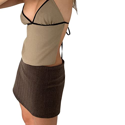 Women Y2K Backless Crop Top Vintage Sexy Tie Up Spaghetti Strap Camisole Summer Cute Mini Vest E-Girl Streetwear #TOP7