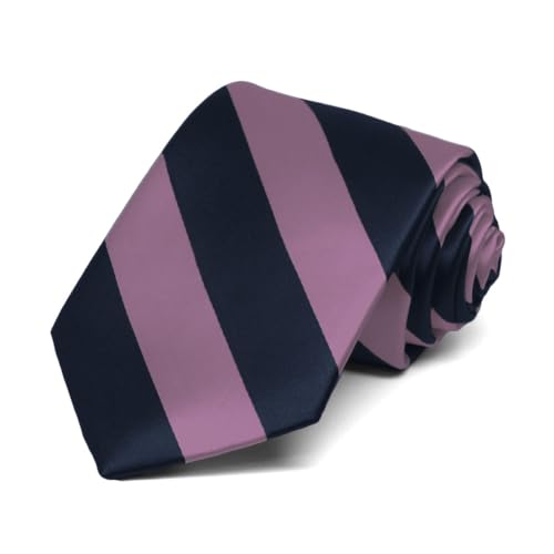 tiemart Boys' Neckties for 8 to13 years old (Navy Blue and Dusty Purple Stripe)