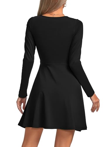 Image of Umenlele Women's Scoop Neck Long Sleeve Dresses Casual Flowy Swing Mini Short Wrap Skater Dress