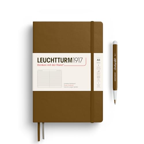 LEUCHTTURM1917 - Notebook Hardcover Medium A5-251 Numbered Pages for Writing and Journaling - Thinking Ahead (Ruled Paper, Spice Brown)