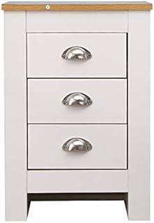 Kingwudo® Modern Wooden 2/3 Drawers Bedside Table Nightstand Night Table Cabinet Bedroom Furniture 1 Piece & 2 Set White/Grey+Oak Color (3 DrawersGrey+Oak Color, Double)
