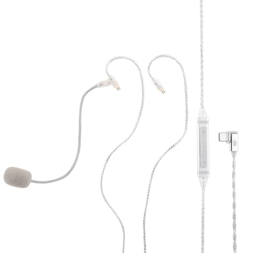 Linsoul Kiwi Ears S-Link Type-C IEM Cable Gaming Earphone Cord with DAC+DSP Dual Mic (Detachable Boom Mic+Inline Mic) 3 Modes Smart Control 1.2m Silver-Plated Cable for Gamers (Silver 2Pin)
