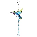 Juego de colibríes, Adorno de Cristal Bola de Cristal de Corte Transparente con un Lindo Juego de colibríes para el hogar Graden Garden Twist para los Amantes de los colibríes (Pájaro Azul 42 cm)