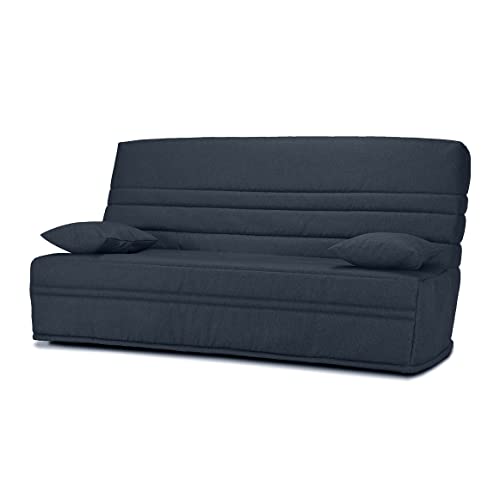 Meubletmoi EBRO - Banqueta de cama de 130 x 190 cm con funda de tela gris antracita, colchón de 13 cm de grosor y 2 cojines decorativos
