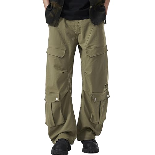 XYXIONGMAO Men's Black Casual Hip Hop Pleated Techwear Joggers Overalls Streetwear Loose Cargo Pants Multi-Pocket Sweatpants