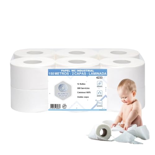 Papel Higiénico Industrial de 2 Capas 100% celulosa (12 Rollos de 150m)