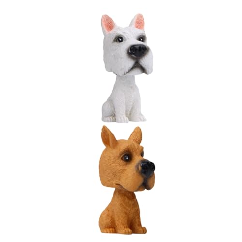 Sewroro Figuras de Perro Cabezón Oscilante para Salpicadero de Coche Adornos Decorativos Colores y Café Miniaturas de Mascotas para Interior de Vehículo Accesorios para Mujer