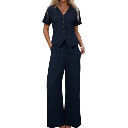Gilet de costume et pantalon large en lin pour rester fraîche et élégante en été