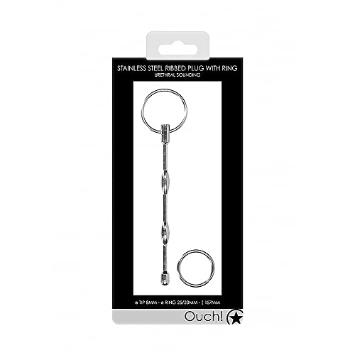 Plug urétral strié avec anneau de sécurité pour stimulation - 2