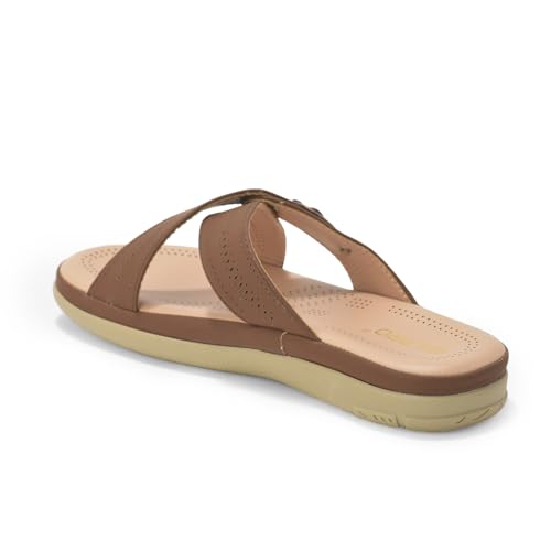 Image of SELBRO Women's Comfort Slip-On Sandals - Lightweight Criss-Cross Strap Flats with Laser-Cut Detail and Cushioned Footbed - Stylish Everyday Walking Flats SAR-CHD126