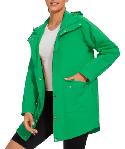 PESION Jaqueta de chuva feminina longa, impermeável, leve, corta-vento com capuz e bolso para viagen