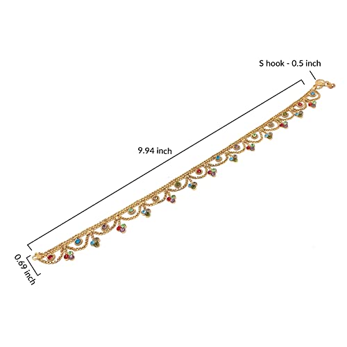 Image of Duel On Jewel Gold Payal Set for Women, Indian Paayal Jhanjar Chain Anklets with Bell Detail, Foot Jewelry Pair, 10 Inch Comfort Fit, Traditional & Dainty Styles for Wedding Beach Everyday Gift