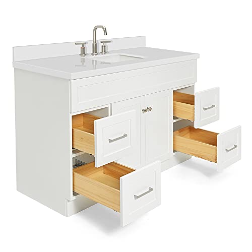 ARIEL Single Sink Bathroom Vanity Cabinet in White with Pure White Quartz Counter-top | 2 Soft Closing Doors | 4 Full Extension Dovetail Drawers | Built in Toe Kick | No Mirror | 55 ARIEL Single Sink Bathroom Vanity Cabinet in White with Pure White Quartz Counter-top | 2 Soft Closing Doors | 4 Full Extension Dovetail Drawers | Built in Toe Kick | No Mirror | 55