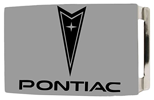 Belt Buckle Pontiac Brushed Silver Black Rectangle 3.75 Inches by 2.5 Inches
