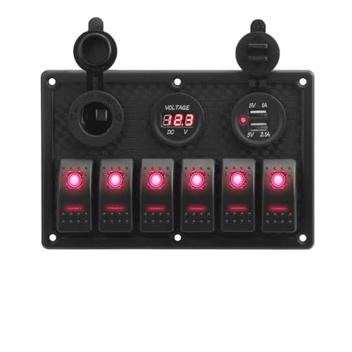 24V 12V 6 {^XCb`plfW^dveX^[ USB [d 3.0 CggOԂ̓dA_v^}{[gLo(6 gang red)