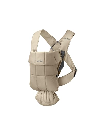 BabyBjörn Baby Carrier Mini, Beige, Woven | Newborn Carrier (7-25 lbs), Ergonomic, Easy-to-Use