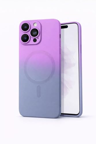 Image of amazon basics Gradient Mag-Safe Case for iPhone 16 Pro Max | Soft Silicone Shockproof Cover with Camera Protection | Slim Lightweight Design | Smooth Touch & Durable - Purple & Gray