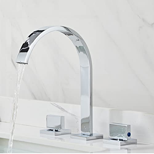 Robinet de salle de bain cascade mitigeur lavabo 3 trous noir dosseret double poignée
