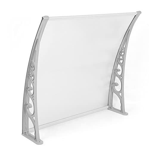 Auvent de Porte d'entrée Toit Marquise en Polycarbonate Porte Résistante Toit Abri Protection Contre La Pluie et UV,(60 * 100 cm),Cadre Gris