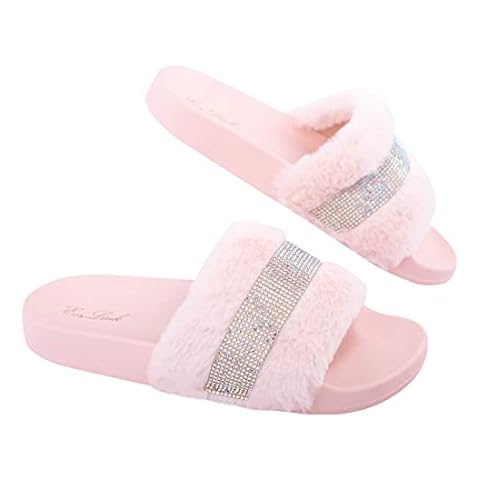 EozLink Fluffy Fur Slides for Women Single/Double Band Faux Fur Decor Cover
