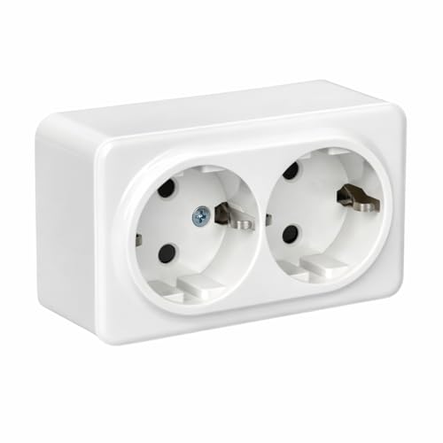 Jandei - Mecanismo Superficie Policarbonato Blanco, 10A 250V (Doble Enchufe Schuko)