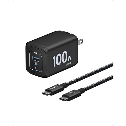 Anker Prime 100W USB C Charger, 3-Port Compact Fast PPS Charging for MacBook Pro/Air, Pixelbook, iPhone 16/Pro,and More (USB-C Cable Include)