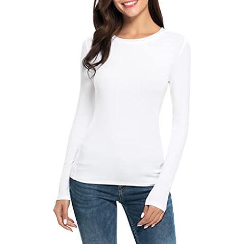 Women Long Sleeve Crew Neck Rayon Slim Fit Stretchy Layer T Shirts Tops Cover