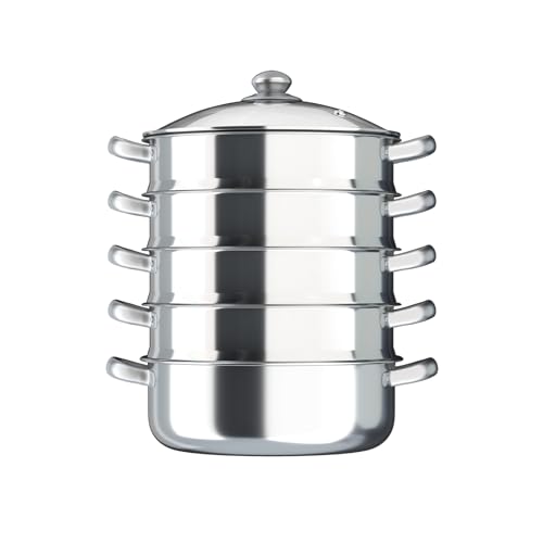 5-Stufiges Dampfgarer-Topfset,Edelstahl Dampfgarer mit Glasdeckel,Multifunktional Dampfkocher,dampftopf,zum Garen von Gemüse, Meeresfrüchten, Suppen, Eintöpfen und Pasta (30 cm)