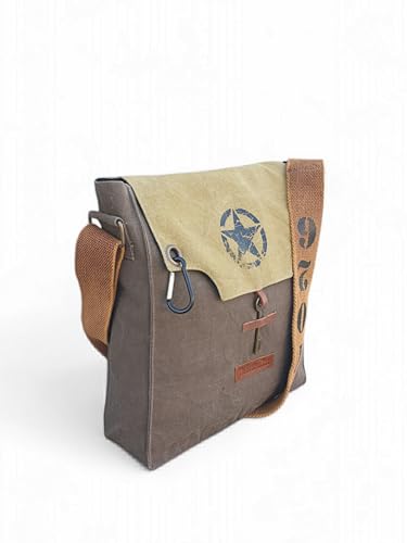 Image of The House of tara Sturdy Cotton Canvas Messenger Bags for Men and Women | With two Magnetic Snap Buttons Flap Closure, Adjustable Body Strap & Multiutility Lobster Hook (Brown Beige)
