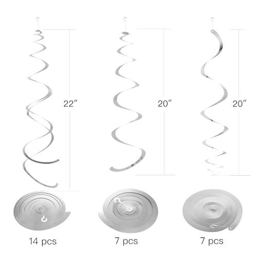 Image of Silver Party Hanging Swirl Decorations Plastic Streamer for Ceiling, Pack of 28