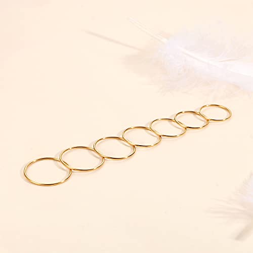 Milacolato Gold Rings For Women | 1Mm Thin Stainless Steel Bands Rings | Midi Thumb Pinky Toe Stacking Kunckle Rings 7Pcs | Rounded Comfort-Fit Size 3/4/5/6/7/8/9 #TOP5