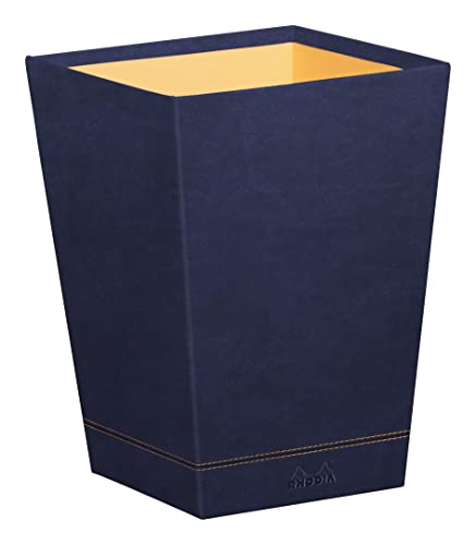Corbeille à papier Rhodia en simili cuir bleu nuit et surpiqûres orange