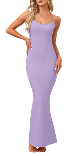 AUSELILY Vestido Largo Ajustado para Mujer Vestido Largo Sexy de Verano Elegante Casual Tirantes Vestido Ajustado sin Mangas Morado Claro S