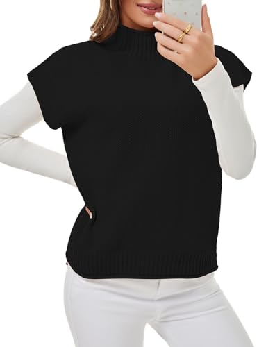 Pink Queen Women's 2025 Fall Mock Neck Sweater Vest Cap Sleeve Pullover Knit Tops2