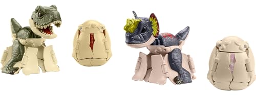 Mattel Jurassic World Éclosions Cachées Coffret de 4 figurines avec transformation d’œuf de dinosaure en 8 étapes, jouets 2 en 1 HTP69