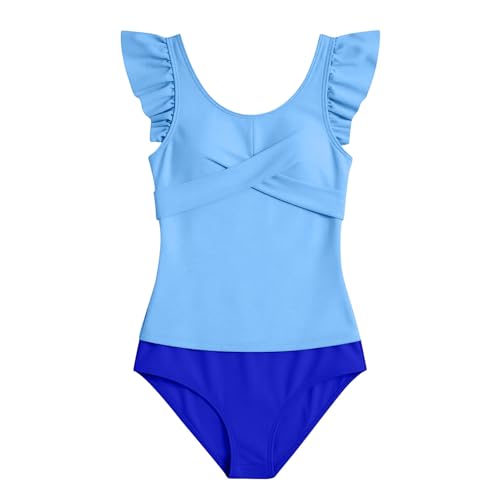 Traje de baño para niñas de 2 Piezas, Tankini Fruncido de Cintura Alta, para niñas de 7 a 16 años, de poliéster, protección Solar y UPF 50+, Ideal para Playa, colección Divertido