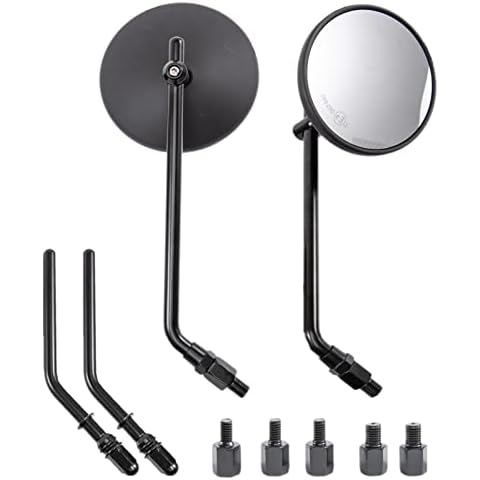 APEBAZY Motorcycle Rear View Mirror, Classic Retro 4 Inch Black Round Handlebar Side Mirror with 8 mm 10 mm Screws and Metal Shafts for ATV Scooter Dirt Bike Cruiser Cover