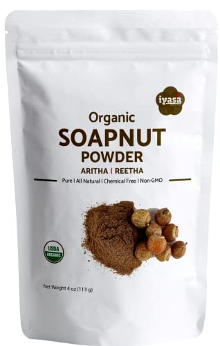 Organic Soapnut Powder (Reetha Powder) 4oz - Natural Organic Laundry Detergent - Multi-Use Hair, Skin & Household Cleanser - Plant-Based Cleanser, Shampoo & Conditioner by Iyasa Holistics
