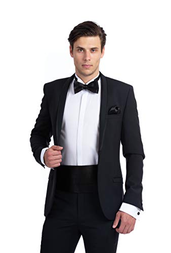 Nv Holders: Men's Premium 100% Silk Cummerbund, Bow Tie, Handkerchief - Black Tuxedo Set (Black) #TOP3